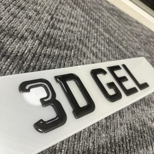 Modern gel number plate showcasing optimal character spacing and professional-grade reflective white backing